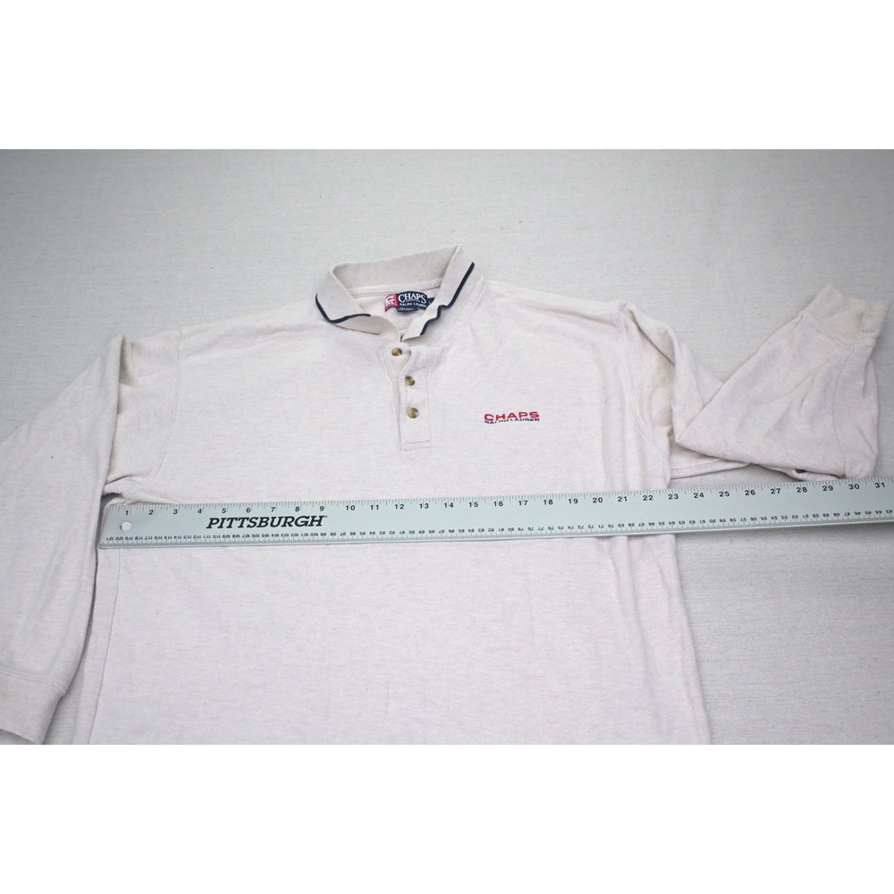 Chaps Ralph Lauren Vintage 90s Mens L Cotton Linen Polo Shirt Cream Long Sleeve - Picture 2 of 8